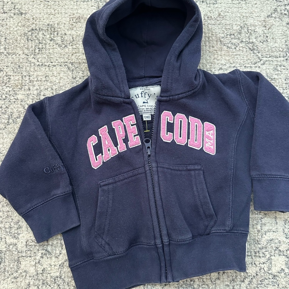 Cuffy Cape Cod Navy Hoodie with Pink Lettering
